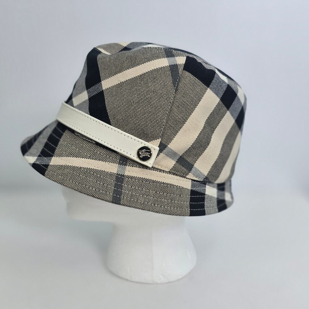 Burberry Nova Check Bucket Hat Leather Strap Brim NWT Size M - Picture 3 of 9